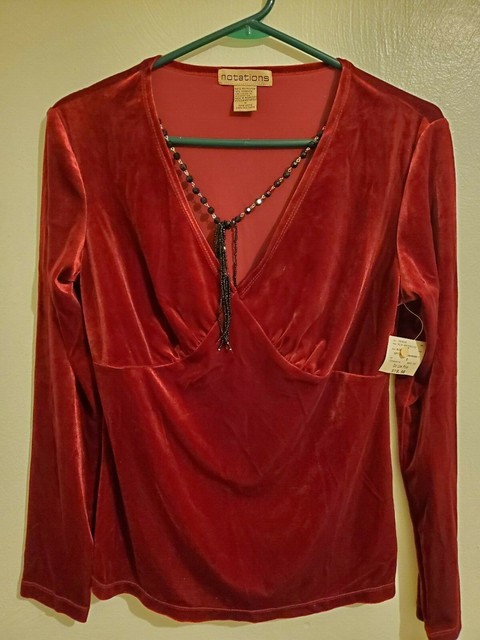 Women's Notations Long Sleeve Ruby Red Blouse Top Size Small New | eBay