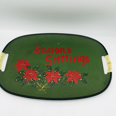 1950s Christmas Tilso Tray Season's Greetings Japan Liberty Bell Eames Era Green