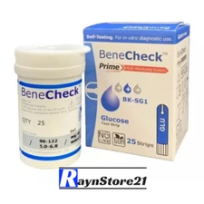 Original BENECHECK Prime Glucose 1 Box @ 25 Strips Test Strips