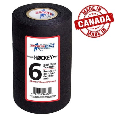 Sports Tape Black Hockey Tape - Stick Tape - 6 Rolls - 1 Inch Wide,20 Yards Long