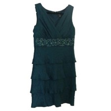 Dress Barn Collection Embroidered + Beaded Dress in Dark Teal, Size 8