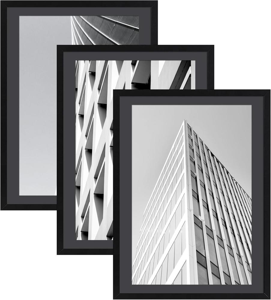 24X36 Poster Frame 3 Pack, 24X36 Black Frame Display 20X30 Photo with Mat or 24X