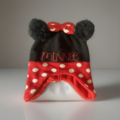 Disney Minnie Mouse Toddler Girls Knit Hat. Fleece Lined. Size 2T-5T. 