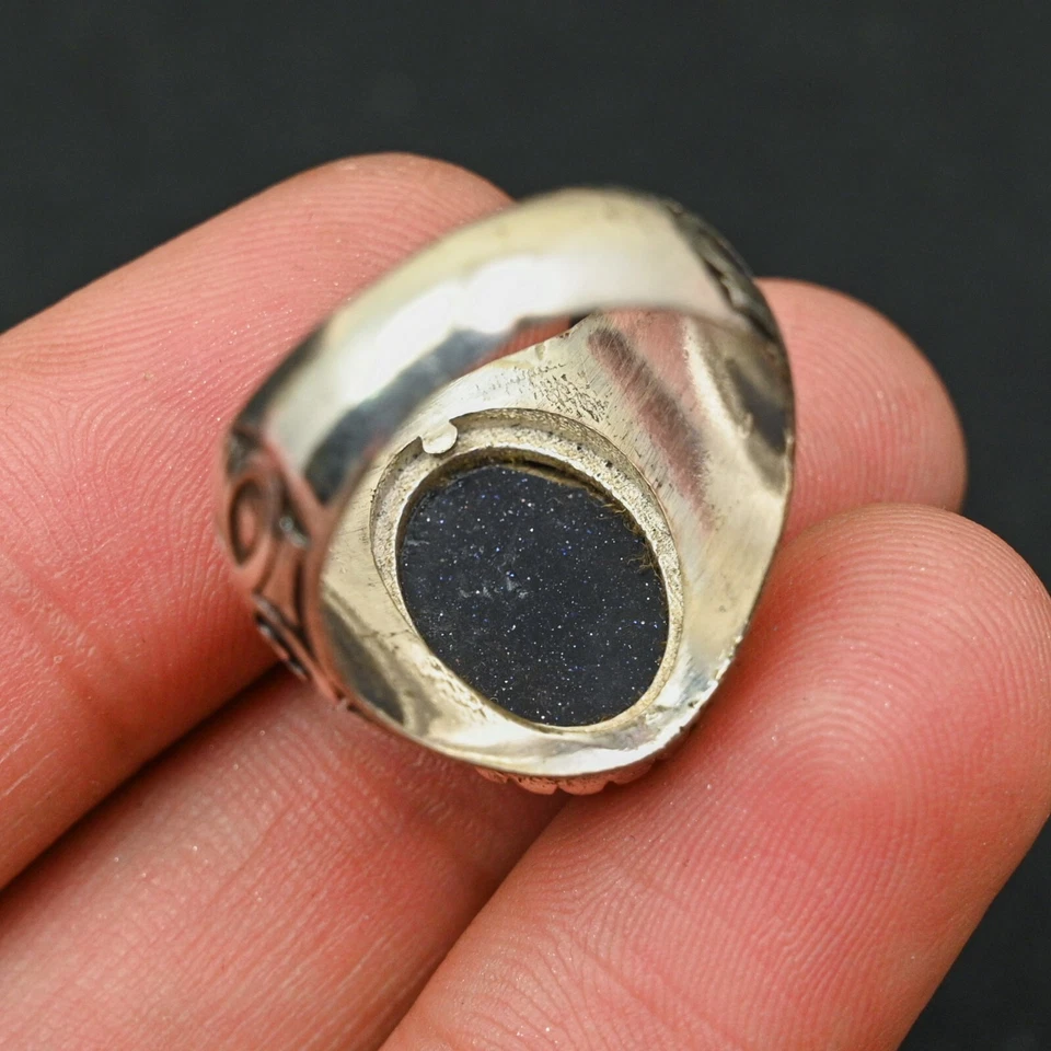 Anillo Sunstone para hombre de plata de ley 925 hecho a mano-anillo de declaración talla Al-BJ101 Foto 3 de 3