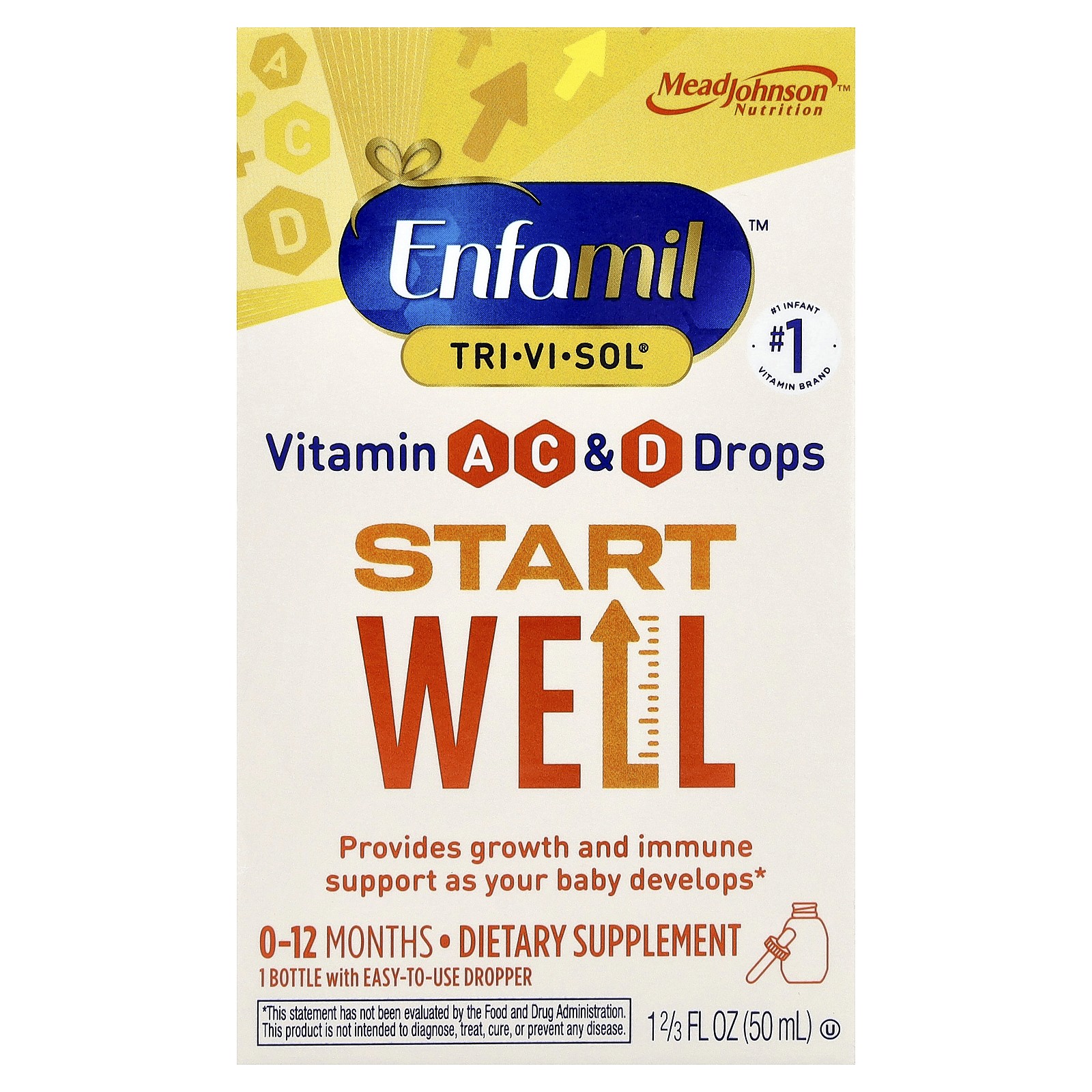 Tri Vi Sol, капли с витаминами А, С и D, 0-12 месяцев, 1 2/3 жидких унций (50 мл)