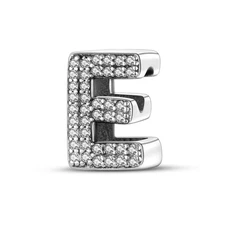 Alphabet Initial Charms Letter Complete E Letters 925 sterling Silver Cubic Zirc