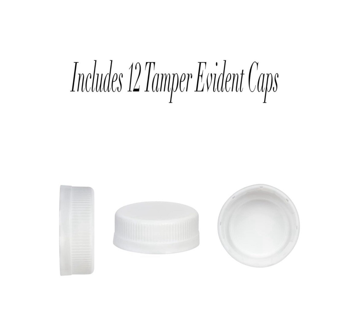 12 Plastic Half Gallon Jugs Bottles (64 oz) with Tamper Evident Caps.
