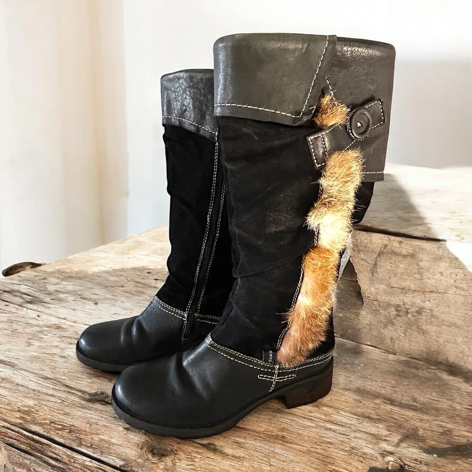 Botas hasta la rodilla Manas Design talla 39 de gamuza negra de piel real hechas en Rumania Foto 2 de 4