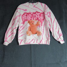 Zara Sweatshirt Girls 11-12 White Graphic Bear Crew Tie Dye Fleece Punk Gothic