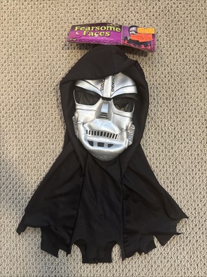 Vintage 1990s Fearsome Faces Halloween Rubber Mask And Pointed Hood Robot Style