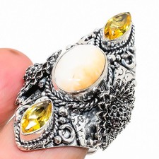 Natural Abalone Shell Gemstone 925 Sterling Silver Ring Size 8.5 a954