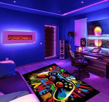 Gaming Area Rug for Boys Bedroom,3D Neon Game Gamepad Carpet Floor Mat,120x80cm