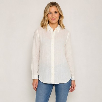 MNG Mango 100% Linen Button Front Shirt Blouse Ivory Women's Small