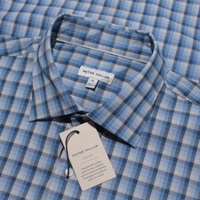 Peter Millar NWT Casual Button Down Shirt Size XL in Blues  Gray Plaid Cotton