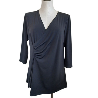 Clara Sun Woo Top Womens Medium Black Side Gathered Drape Stretch Knit Tunic