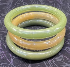 VTG 3 Iridescent Czech Glass Bangle Bracelets Stackable Statement Yellow Green
