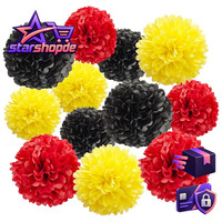 Seidenpapier Pompons 12 StüCk Rot Gelb Schwarz Party Deko Geburtstag Hochzeit
