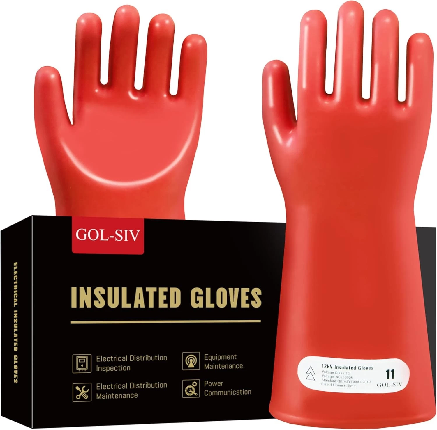 Class 1 Insulated Electrician Gloves - High Voltage Class1/8000V, Red