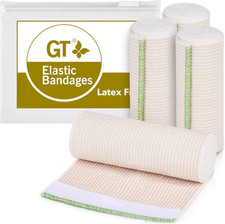 Premium Elastic Bandage Wrap 6" 4 Pack - Hook Loop Fasteners at Both Ends -