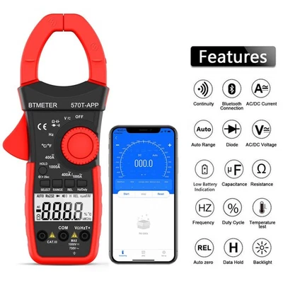 Zangenmessgerät 4000Counts AC/DC APP, Auto Range Multimeter Kap.+Temp. - Bild 1 von 4
