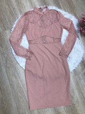 Fashion Nova Women Sz M  Long Sleeve Dress Turtle Neck Zips Party Cocktail Midi