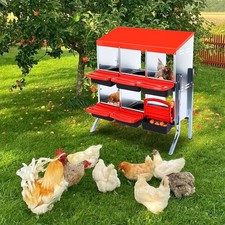 Roll Away Egg Nesting Box 6 Compartment Chicken Laying Box with Metal Legs Red