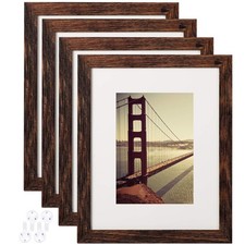 8x10 Picture Frame Rustic Brown Wood Pattern Set of 4 with Tempered Glass,Dis...