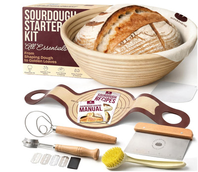Kit hornear pan 9'', banneton redondo con herramientas y silicona