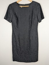 Talbots Black Sheath Dress Sz 8 Embroidered Floral Linen Blend Classic Party 152