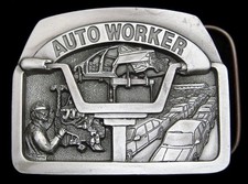 RG20173 *NOS* NICE 1998 ***AUTO WORKER*** COMMEMORATIVE PEWTER UAW BELT BUCKLE