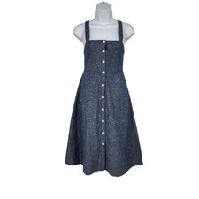 Madewell Chambray Tank Button Front Blue Cotton Square Neck Midi Dress Size 0