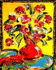 Mark Kazav -FLOWERS VASE Abstract Modern Original Oil Painting  CANVAS
