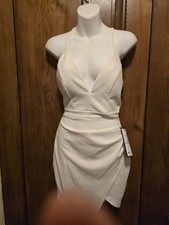 Emerald Sundae White Sexy Bodycon Dress Low Cut Lace Back NWT $59