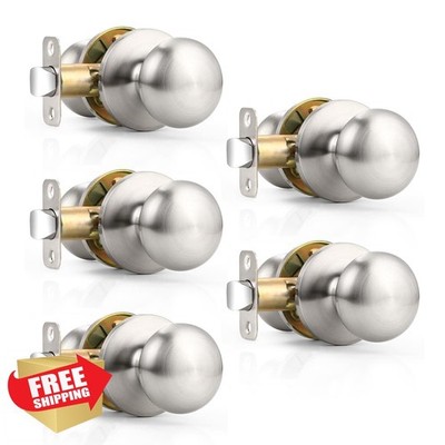 Probrico Passage Door Knob, Keyless, Brushed Nickel, 5 Pcs