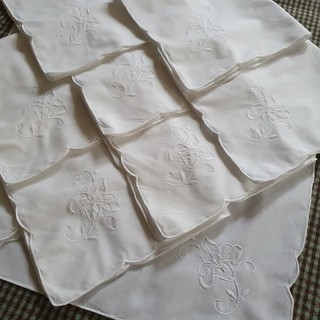 Vintage handbestickte Servietten weiß Baumwolle BLUME 9er Set