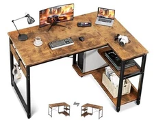  L Shaped Computer Desk Small Corner Desk with Storage Shelves 40 Inch Vintage