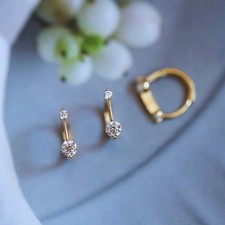 9ct Solid Gold Diam Sassy Huggie Hoops Earrings, 9K, tiny, small, helix, lobe