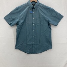 Van Heusen Shirt Mens Large Blue No Iron Short Sleeve Button Down Pocket Classic