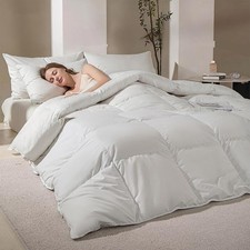 Goose Feather Down Fiber Comforter King Size, All Season Medium Warmth, White...
