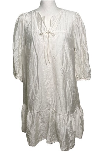 Stockholm Atelier Other Stories White Lined Ruffle Hem Midi Dress Womens M Rush