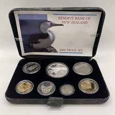 2000 New Zealand Proof Year Coin Set - Silver $5 Pied Cormorant- Reserve Bank NZ