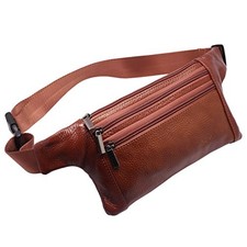 Triple Pocket fanny pack Genuine Leather waist bag slim shoulder bag Hip Tan