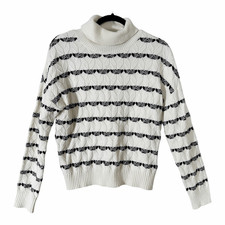 Acogedor suéter Joie Alpine tejido con cable cuello alto negro crema talla mediana