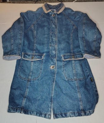 Vintage Izzi Sport Womens  Denim Jacket Long Barn Coat Corduroy Collar Medium