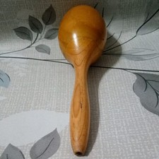 VINTAGE WOODEN MARACA  one  Music Percussion Shaker Beige 11.5 in.