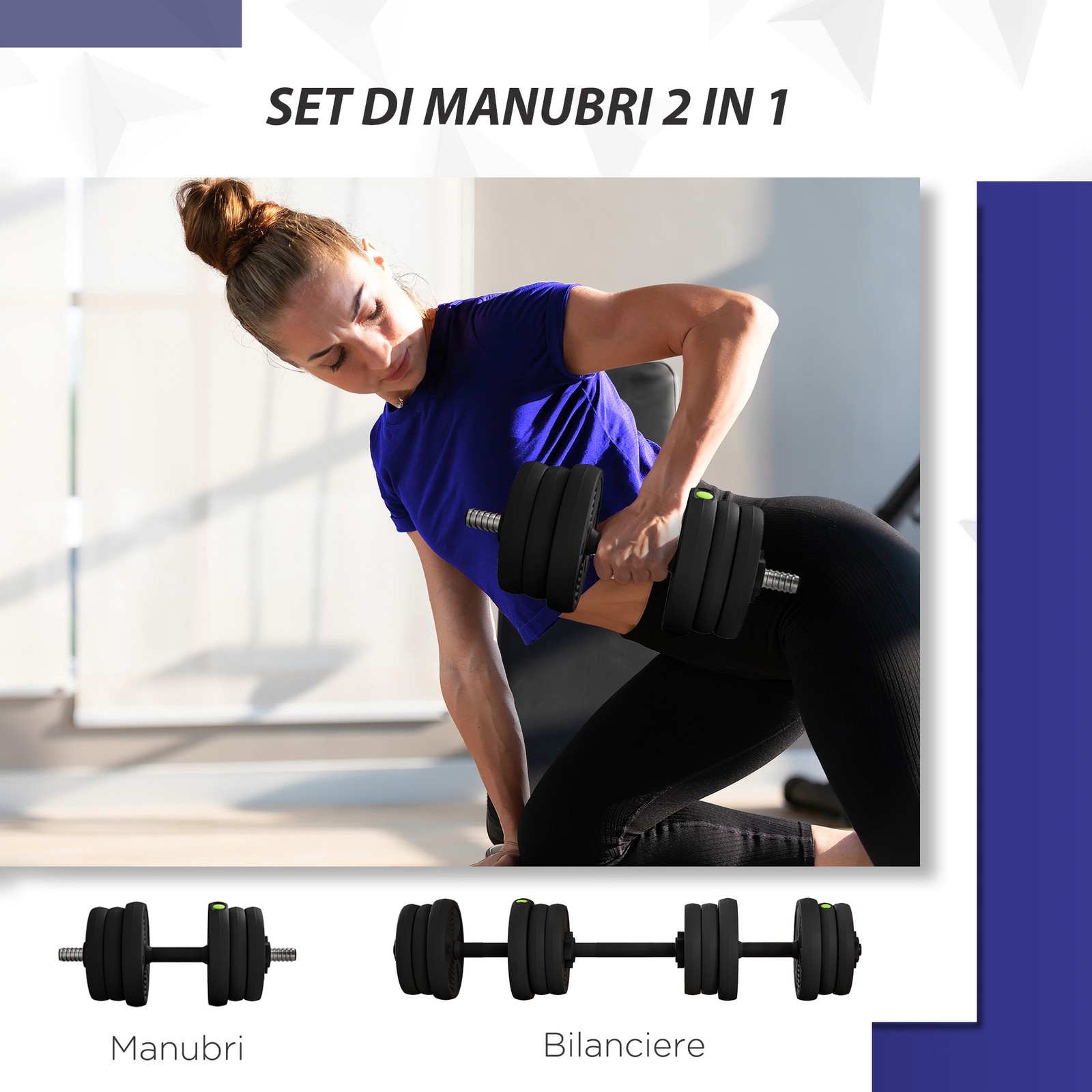 Set 2 in 1: Manubri Convertibili in Bilanciere 20 kg foto 3