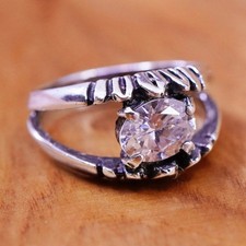 Size 6.25, vintage Sterling 925 silver handmade crown ring with cz