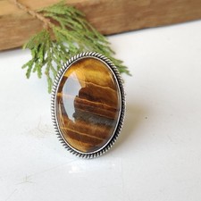 Amazing Tiger's Eye Gemstone Ring 925 Sterling Silver GIft For Her Ring PG7700