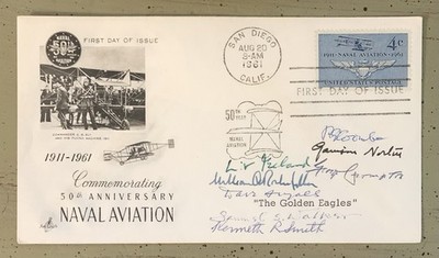 Aviation THE GOLDEN EAGLES Signed X8 Pilots U.S. WWI & WWII FDC Envelope 50th An