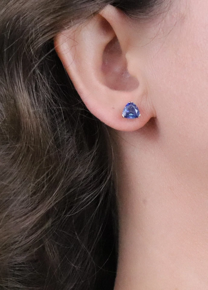 10k Yellow Gold Lab Created Alexandrite Earrings Stud Post 1/4" x 1/4" - Image 4 of 4